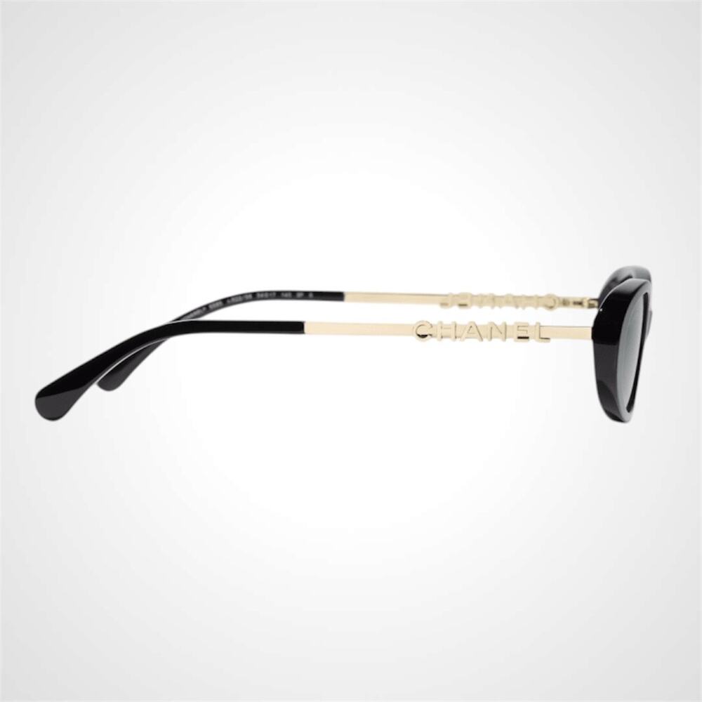 New Chanel Sunglasses Black Gold Oval Polarized Acetate Metal Cut Out Logo 54mm - Picture 3 of 5